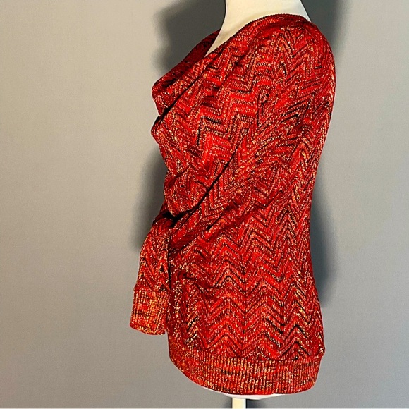 INC International Concepts Sm Red, Black, Silver Metallic Sweater, Cowl Neck - Picture 12 of 16